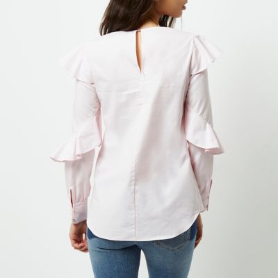 Pink frill sleeve loose shirt